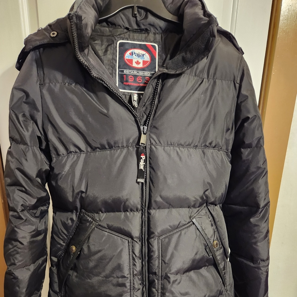 Black Pajar Cougar Ladies Winter Down Coat With Removable Faux Fur Liner in Hood